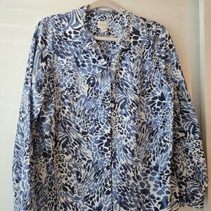 Chico's Navy and Cream Animal Print Blouse